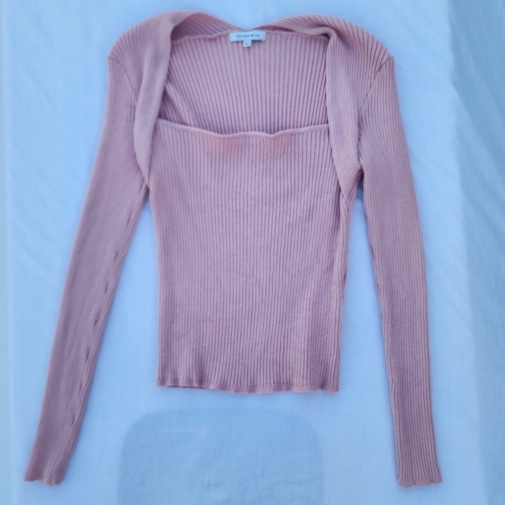 Hooked Up by IOT Faux-Shrug Ribbed Sweater pink size large